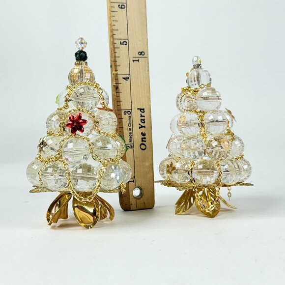 Crystal Glass 2 Christmas Trees With Gold Accents & Floral Details Elegant Holid - Picture 7 of 9